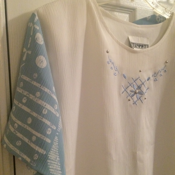 Blouse Set Blue White Sz M Peter Popovitch - Picture 3 of 8